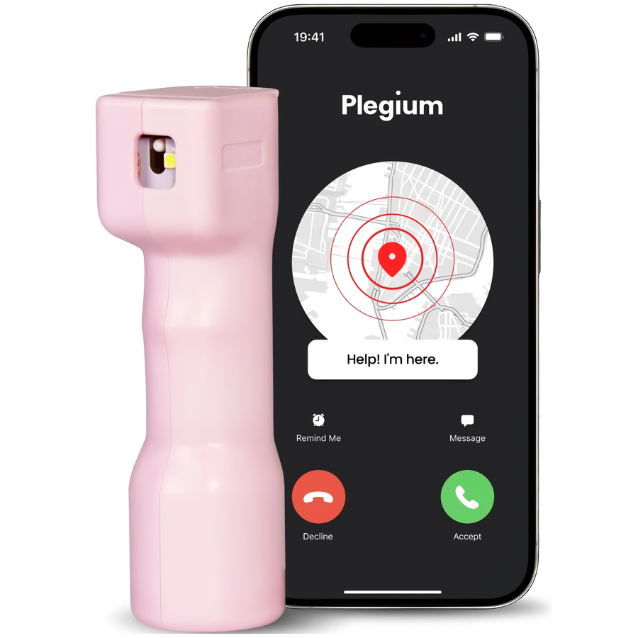Plegium® Smart LED Alarm Red UV Dye Marking Keychain Defense Spray w/ Safety App