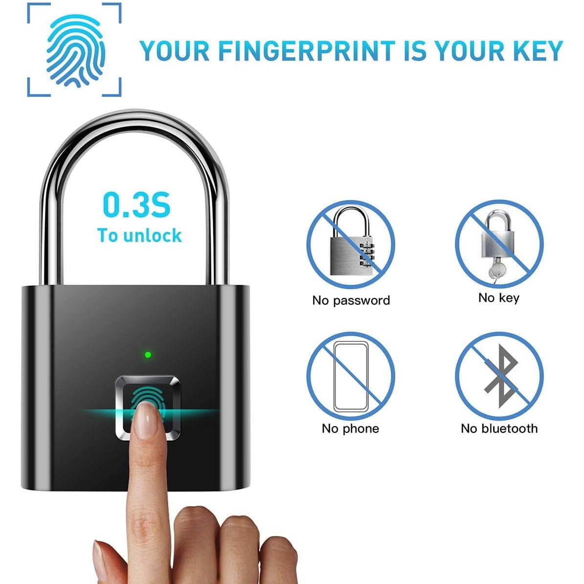 GorillaLock Travel Waterproof Keyless Biometric Fingerprint Padlock
