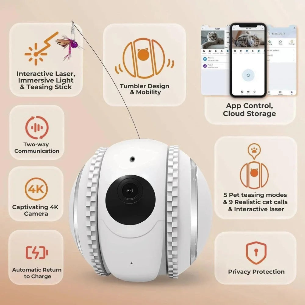 Multiple features of SpyWfi Rolling Petpal Robot Night Vision Security Camera 4K UHD WiFi