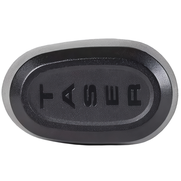 Black base cap for the TASER X-Series Power Magazine, stamped with 'TASER'.
