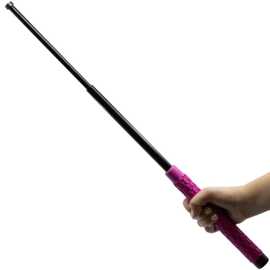 Pink extendable baton in hand