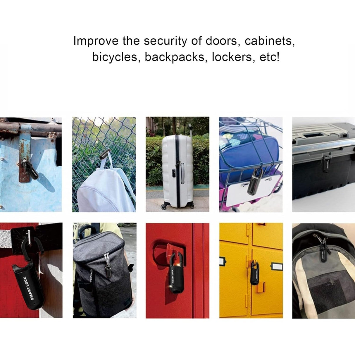 Scenarios where you can use GorillaLock Slim Portable Keyless Biometric Fingerprint Padlock like in gates, suitcases, bags, toolboxes, doors, backpacks and lockers