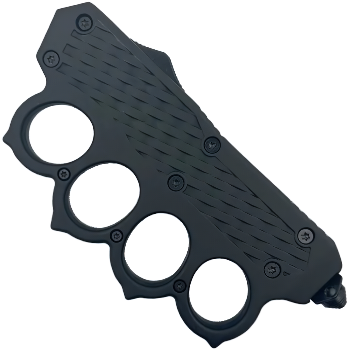 A closed black 3.25" Armed Force Tactical Automatic OTF Knuckle Duster Trench Knife