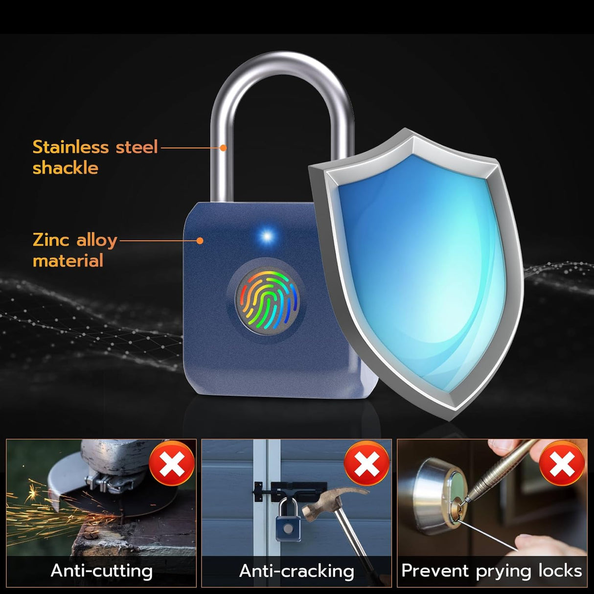 GorillaLock Mini Travel Waterproof Keyless Biometric Fingerprint Padlock