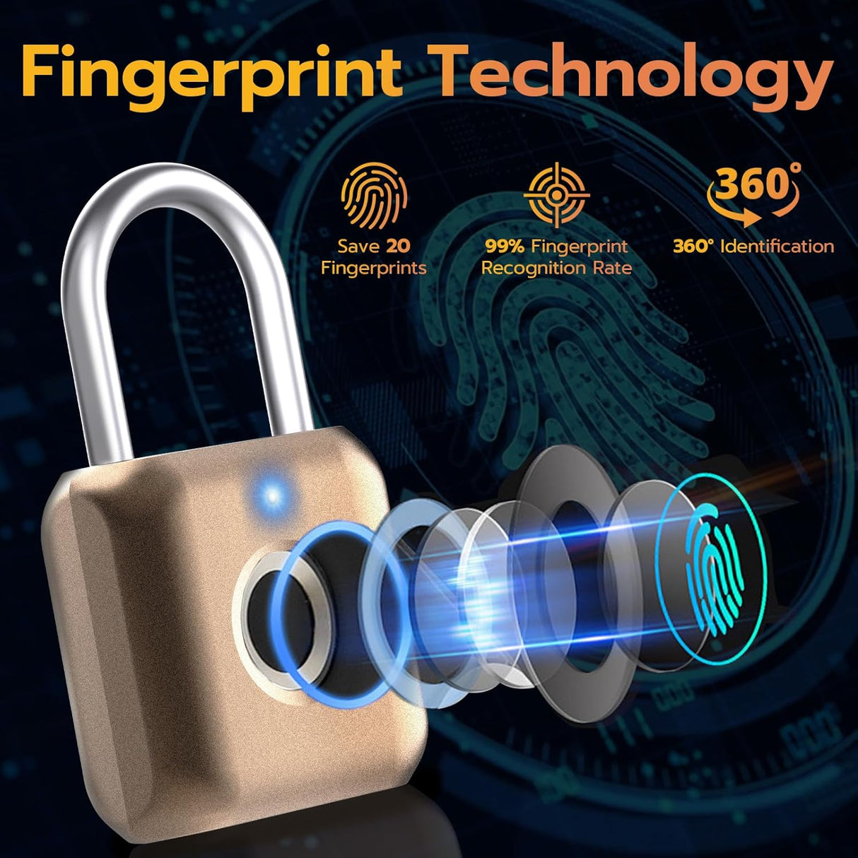 GorillaLock Mini Travel Waterproof Keyless Biometric Fingerprint Padlock
