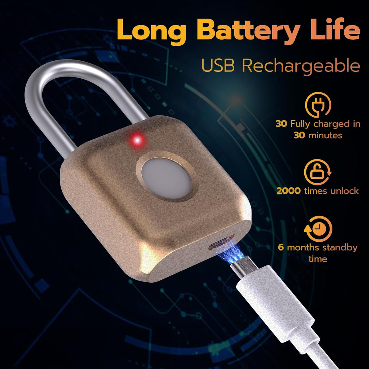 GorillaLock Mini Travel Waterproof Keyless Biometric Fingerprint Padlock