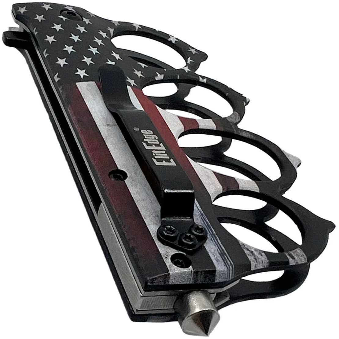 ElitEdge American Flag Knuckle Duster Trench Knife 3.5" w/ Glassbreaker