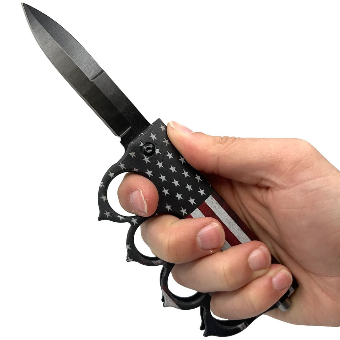 ElitEdge American Flag Knuckle Duster Trench Knife 3.5" w/ Glassbreaker