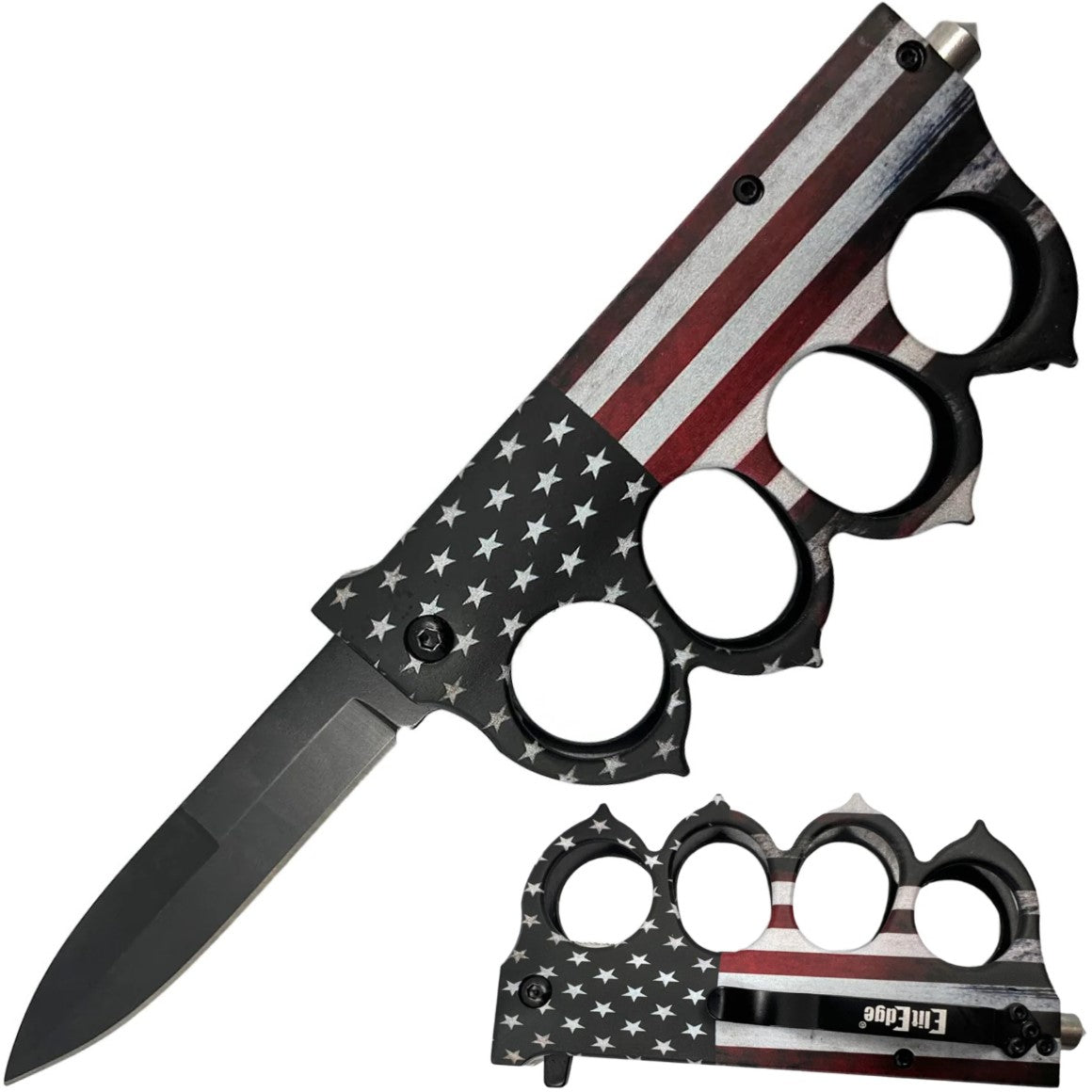 ElitEdge American Flag Knuckle Duster Trench Knife 3.5" w/ Glassbreaker