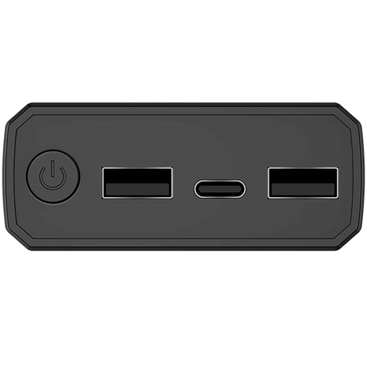 Bottom view of KJB Security Power Bank Charger Small Room Anti-Recorder showing its power button and usb ports