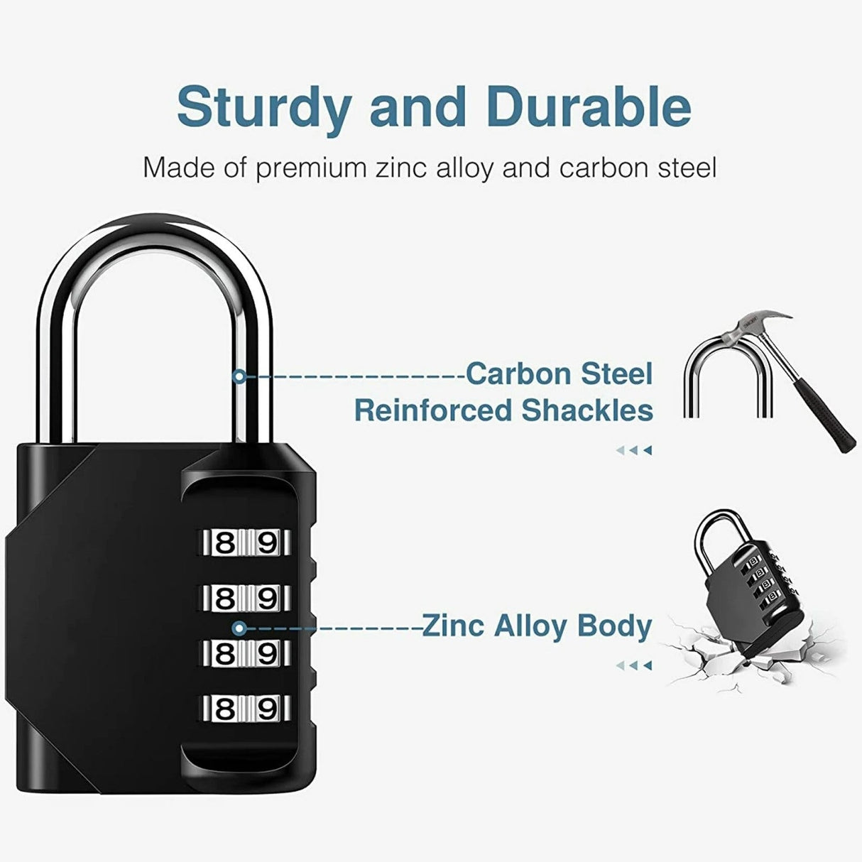 GorillaLock Portable Waterproof Keyless 4-Digit Combination Padlock