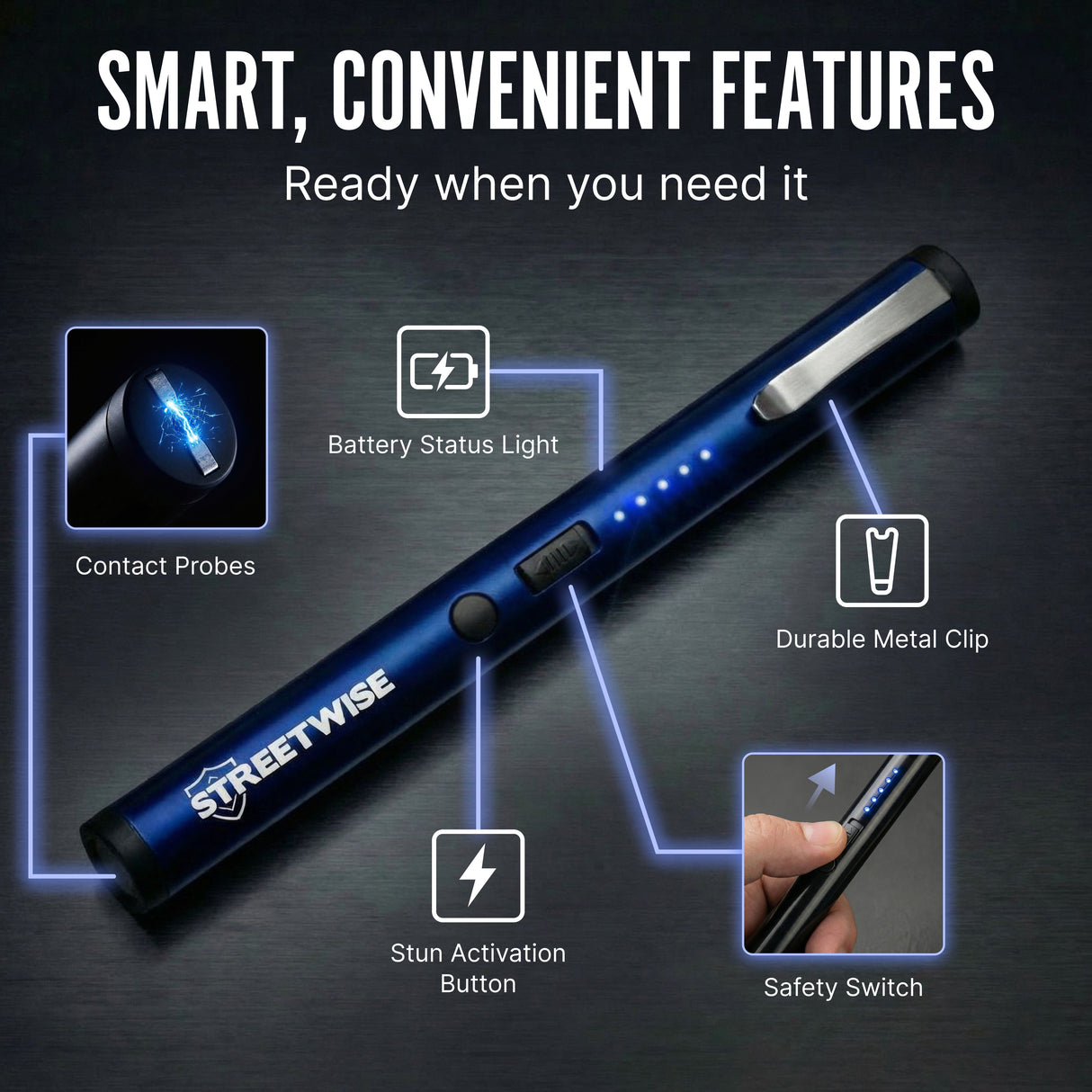 Streetwise Pain Pen 6" Rechargeable Stun Gun 25M
