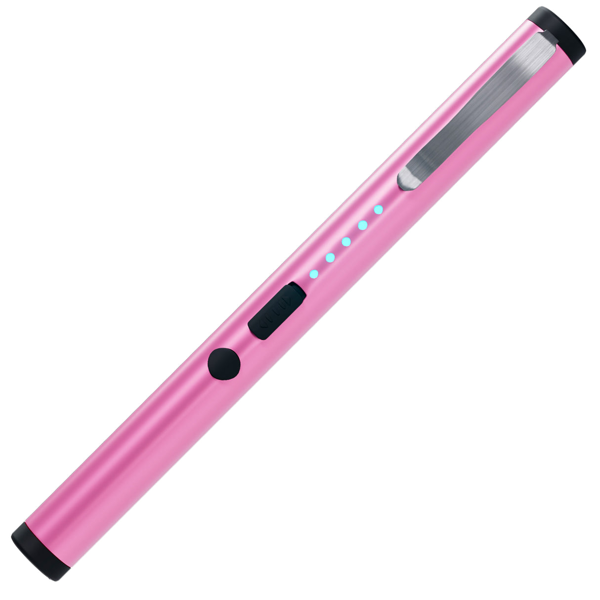 Pink "6 Streetwise Pain Pen rechargeable stun gun, showing the blue battery indicator lights