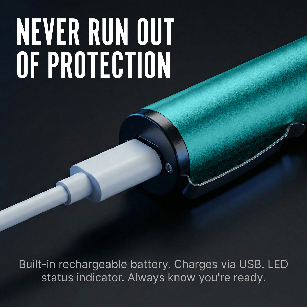 Teal Streetwise Pain Pen connected to a charging cable.