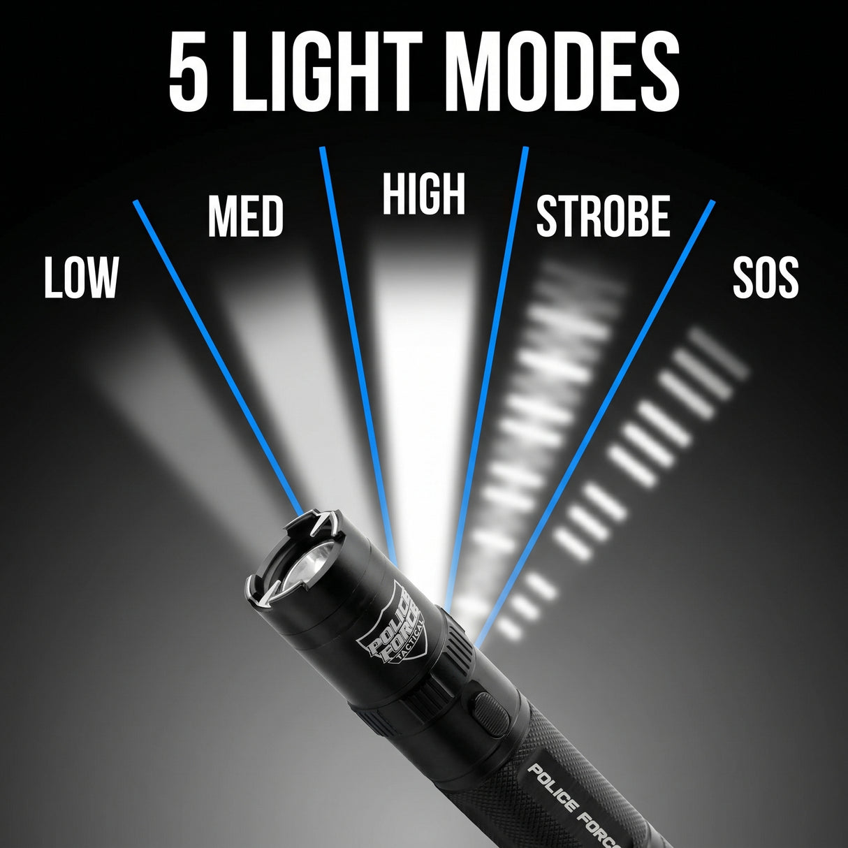 Police Force Tactical Rechargeable Stun Gun Flashlight 9.2M