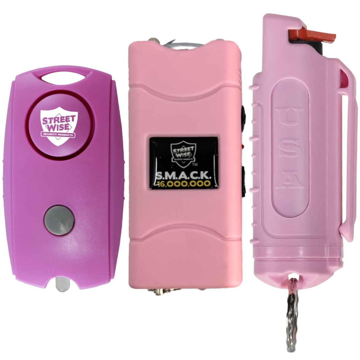 Bundle Pack of Streetwise Pink Keychain Pepper Spray, Stun Gun and a remote control stun device