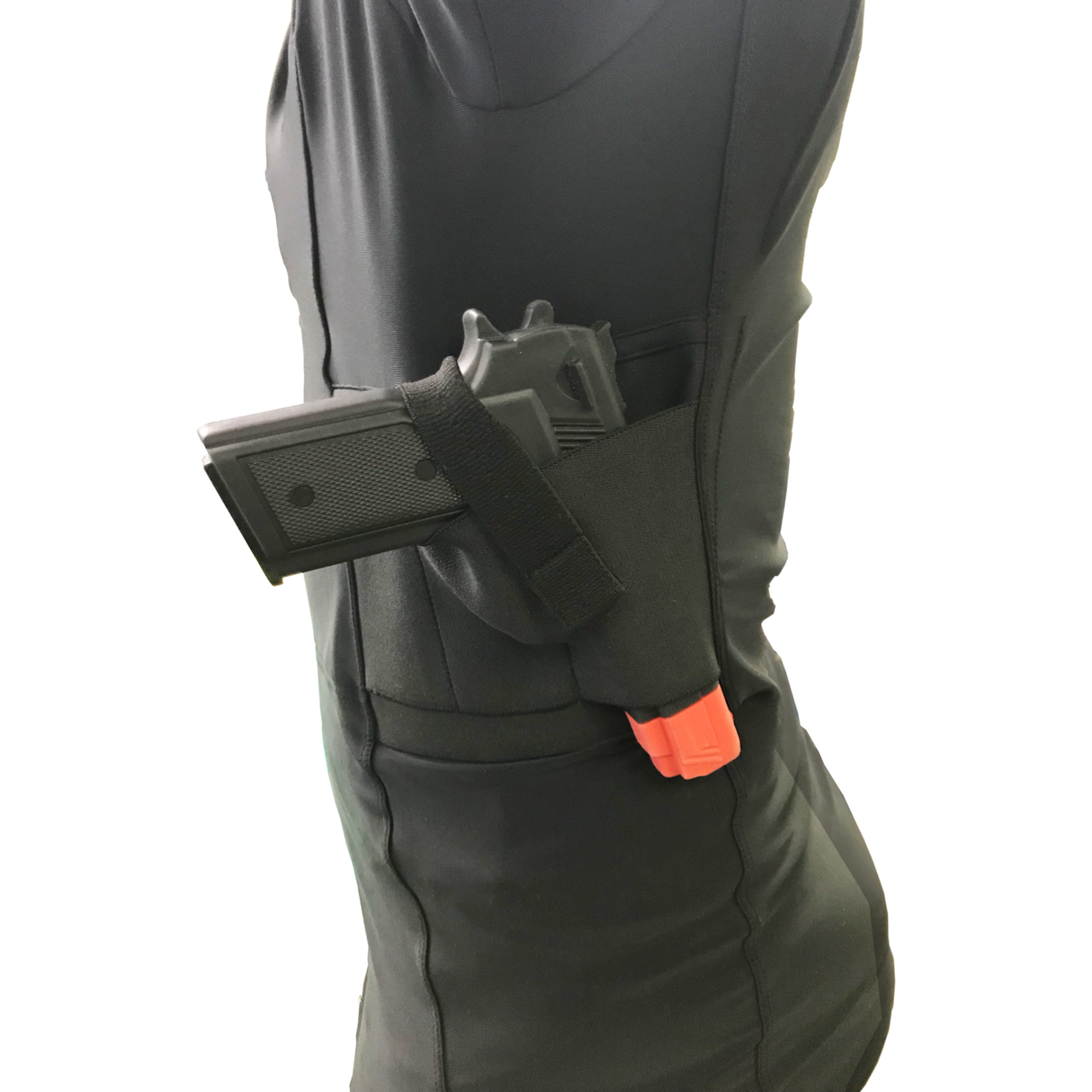 Man wearing Streetwise Safe-T-Shirt Ballistic Plate Carrier w/ Holster in side view