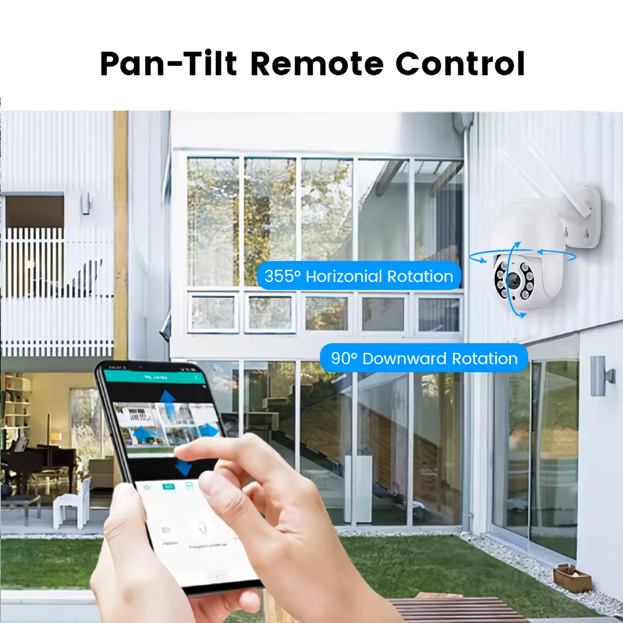 Pan Tilt Remote control feature of SpyWfi Wall Security Camera 1080p through smartphone app