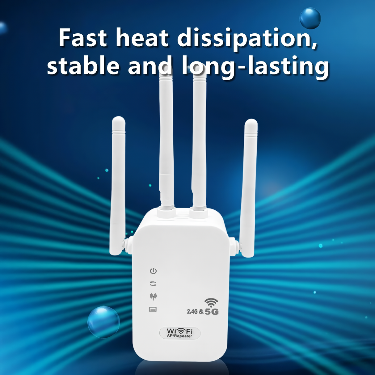 Graphic featuring fast heat dissipation of SpyWfi Dual Band Internet Signal Repeater