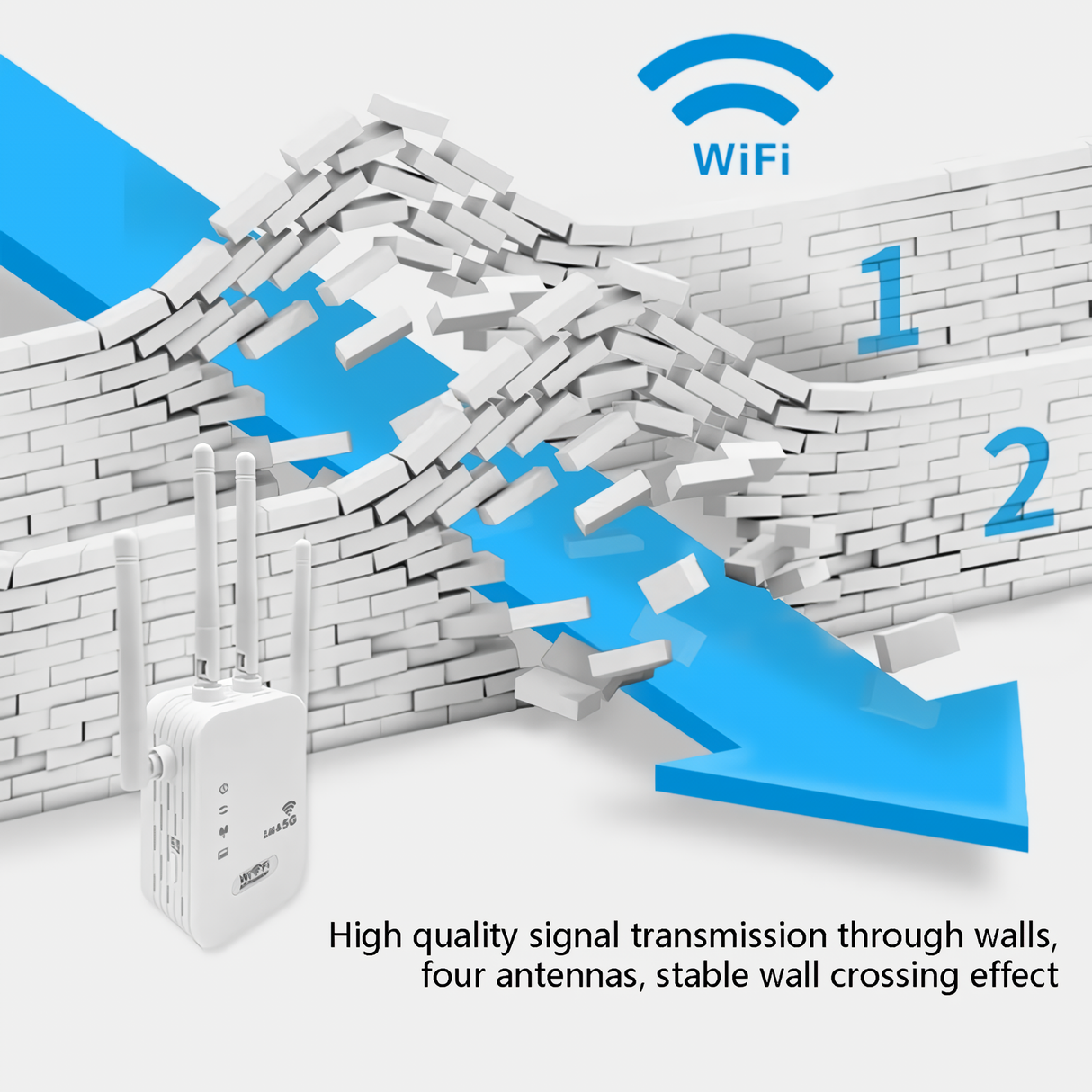graphic featuring high quality signal transmission of SpyWfi Dual Band Internet Signal Repeater