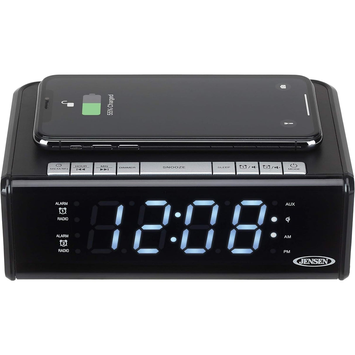 Phone charging on top of SpyWfi Phone Charger Clock Radio Hidden Night Vision Spy Camera 4K UHD WiFi