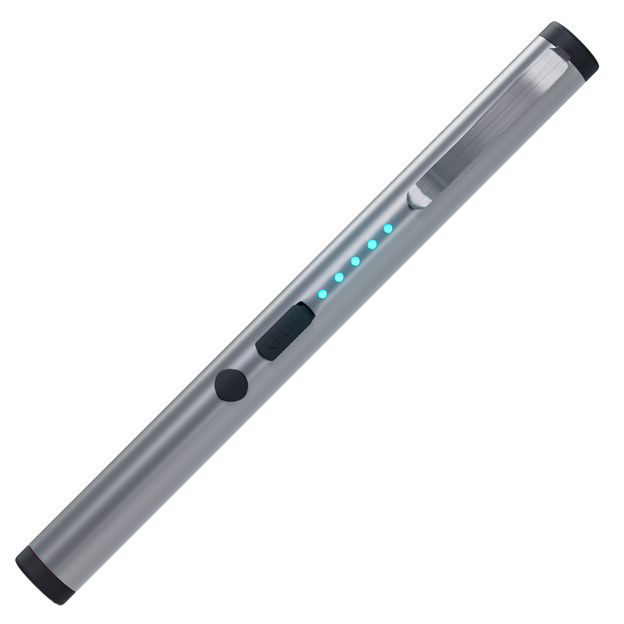 Front view of silver streetwise pain pen 6" stun device