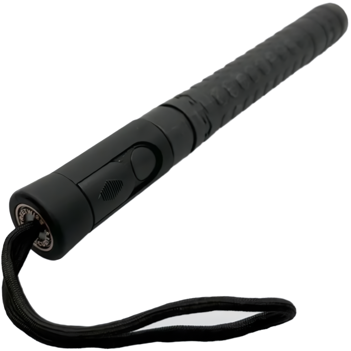 A close up view of a retracted 20" Expandable Steel Baton from Streetwise highlighting the push button