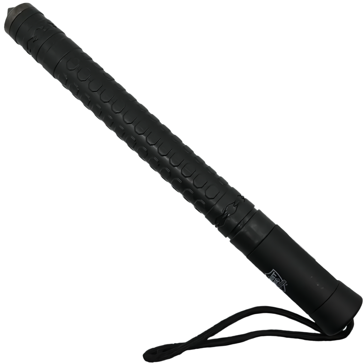 A black expandable 24" steel baton with automatic push button from the Streetwise in retracted form