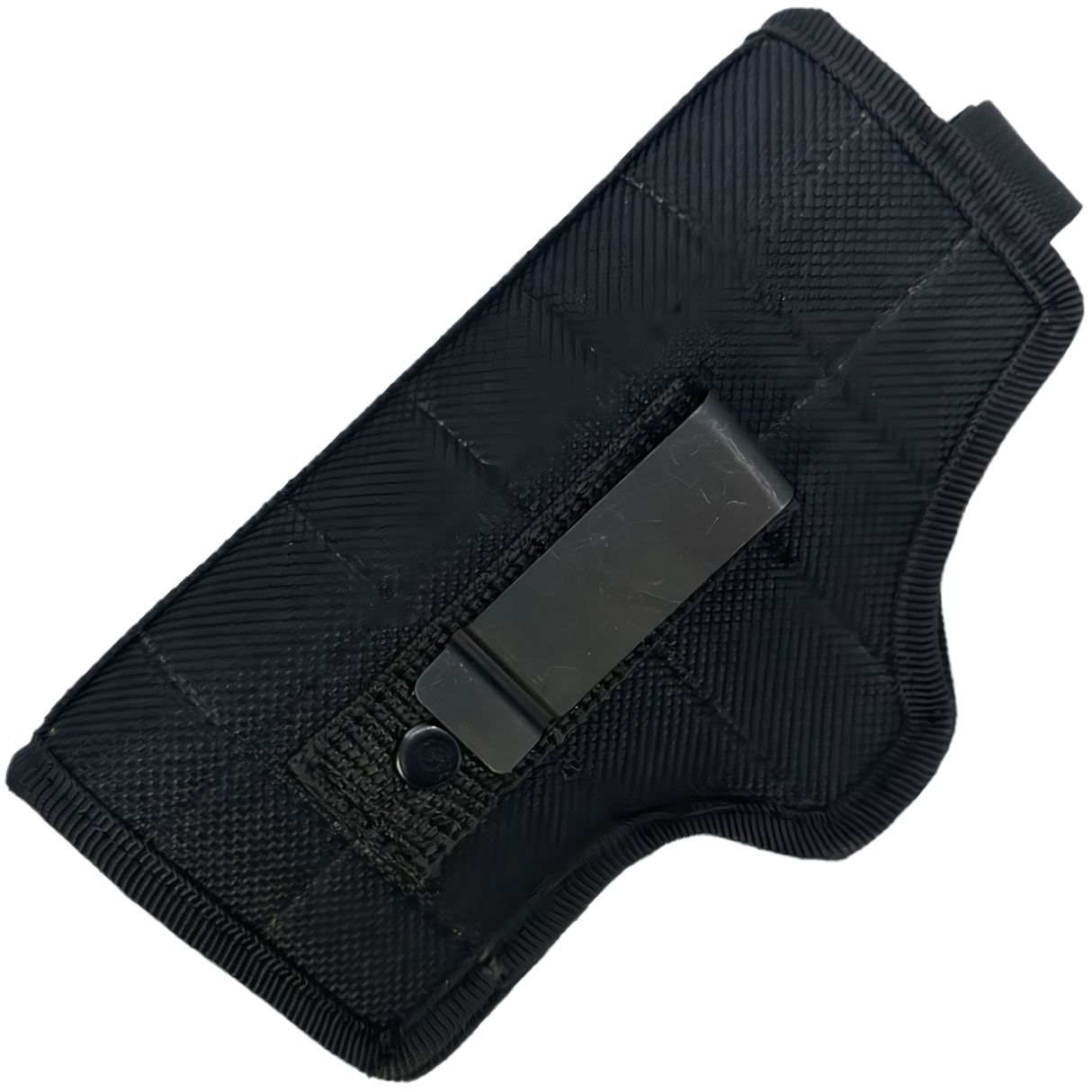 A back view of the streetwise the heat heavy duty nylon holster with its metal clip attached.
