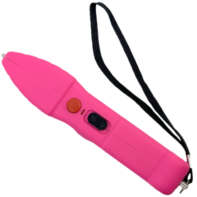 a side angle of the Streetwise™ Touchdown Rechargeable LED Stun Gun, showing its power button and stun button.