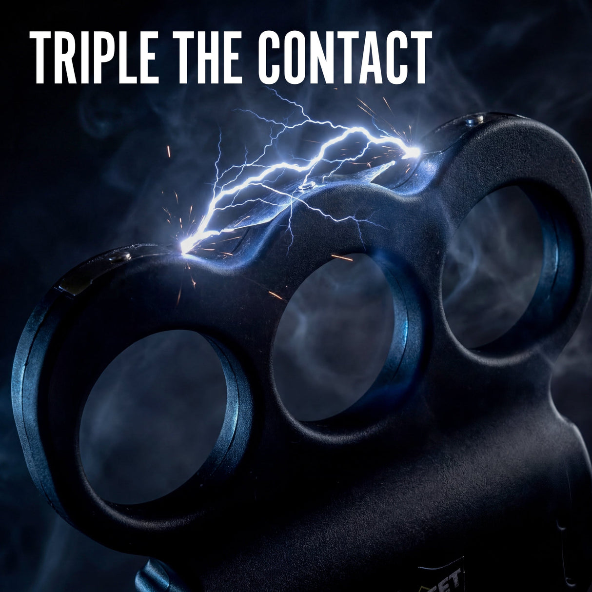 a graphic that shows the triple volt contact that the Streetwise Triple Sting Ring Rechargeable Stun Gun holds.