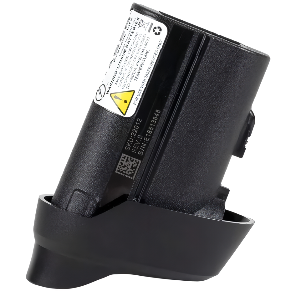 TASER X-Series Performance Power battery pack in its plastic base side view