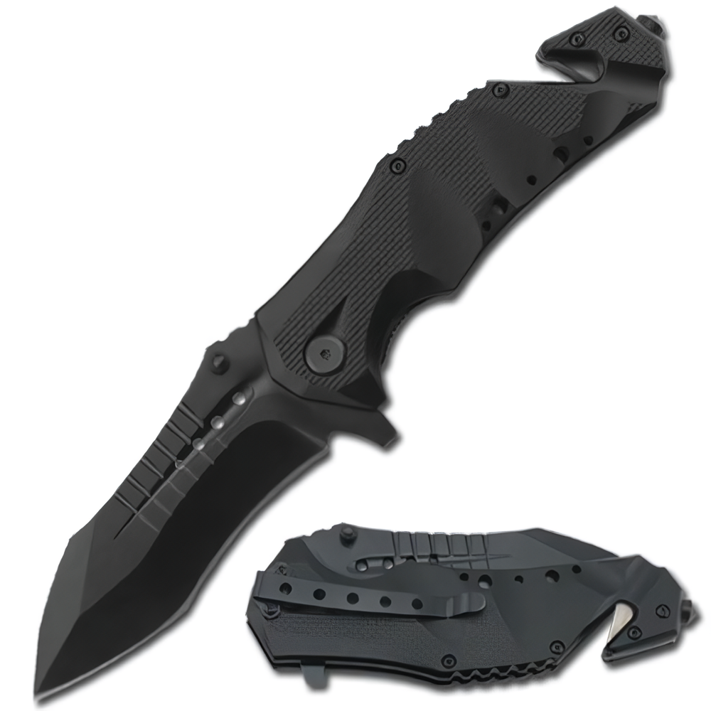 a closed and open Black 3.75" Stainless Steel EDC Tactical Folding Pocket Knife by ElitEdge