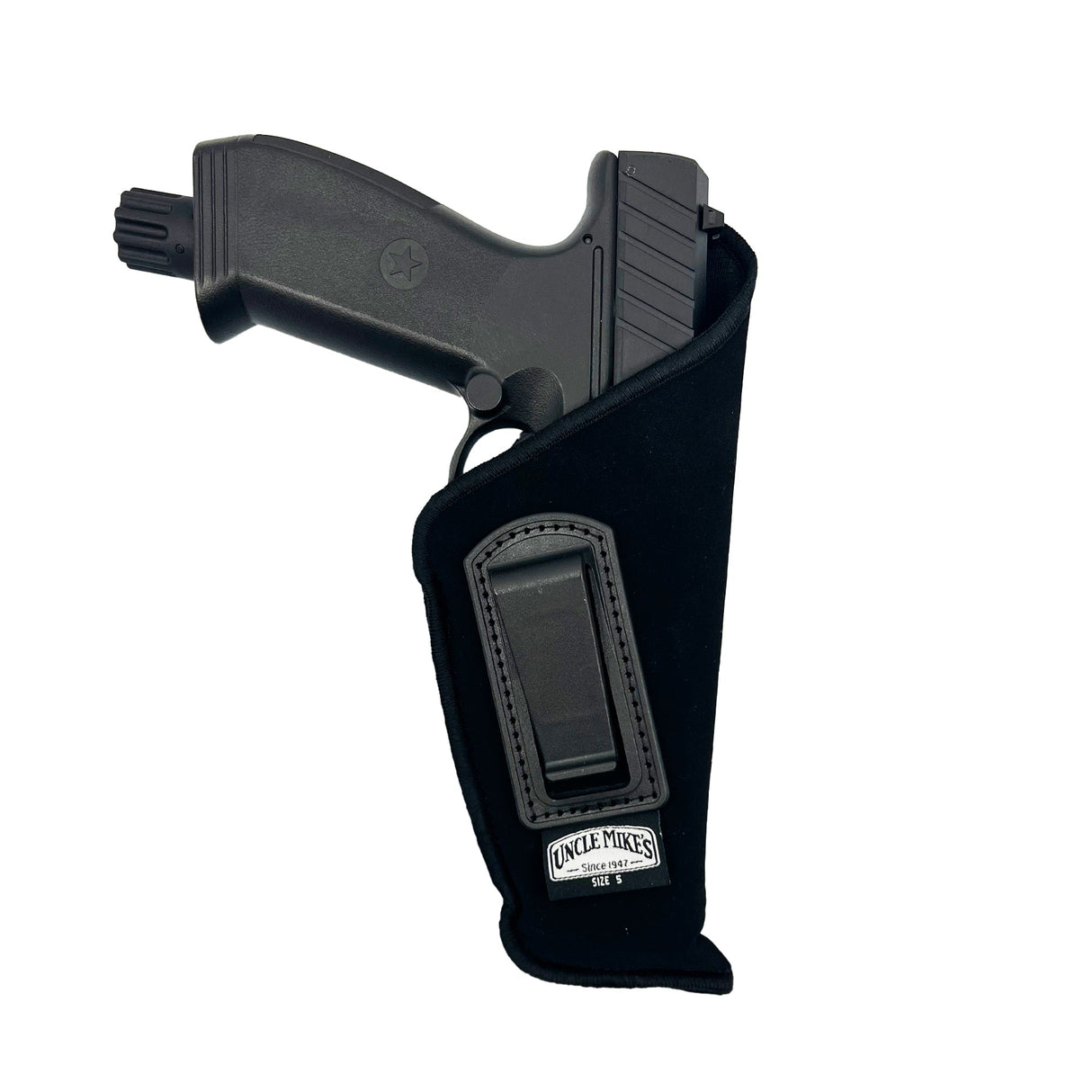 an Uncle Mike's Size 5 IWB Right Hand Holster with a gun placed inside it