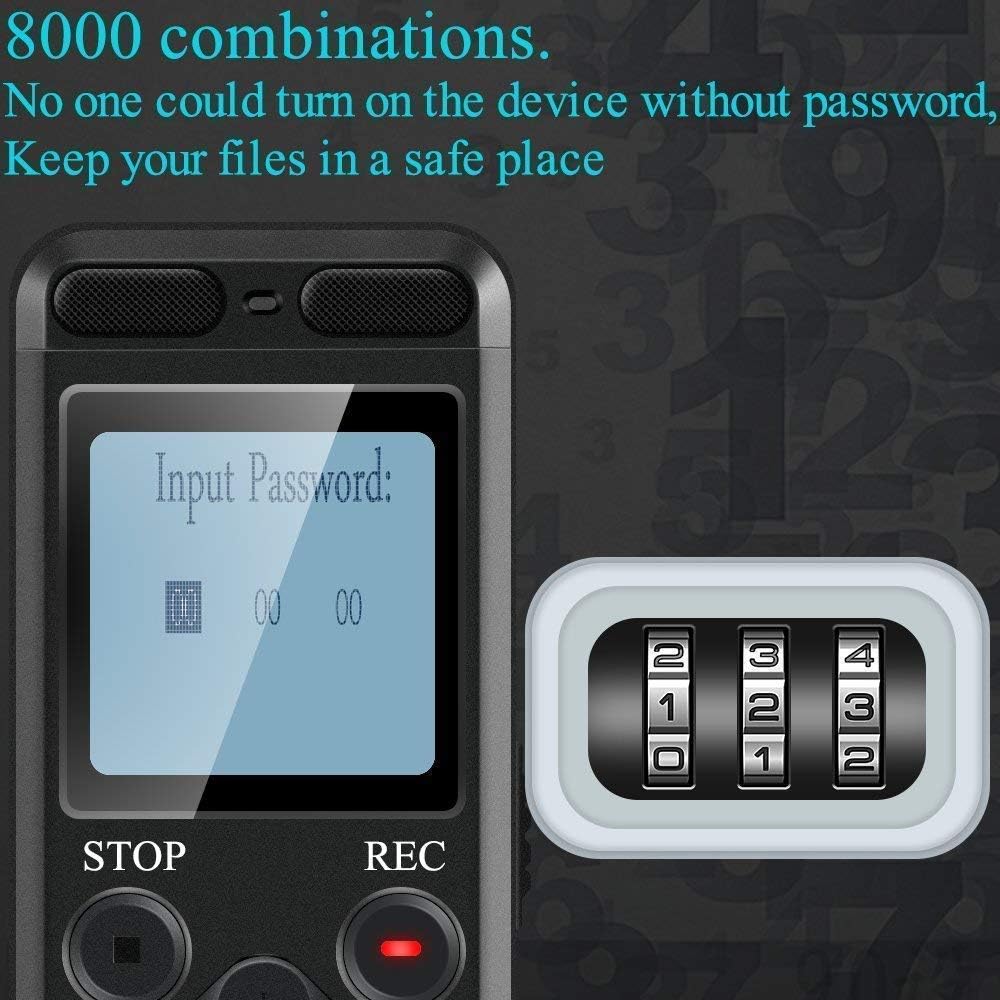 Security feature graphic of Voice Activated Rechargeable Audio Recorder from SpyWfi