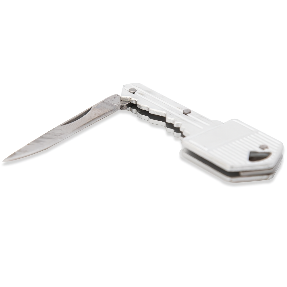 a WeaponTek Fake House Key Concealed EDC Folding Pocket Knife unfolded with the blade out