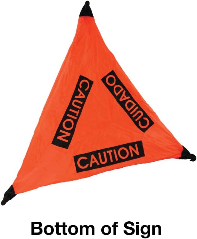 a bottom angle of the Wet Floor Sign English/Spanish 18' Orange