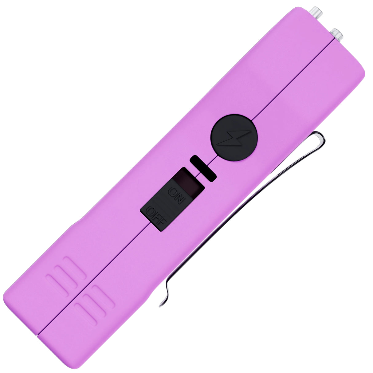Streetwise light purple Lifeguard Auto Stun Gun side profile with safety switch and clip visible