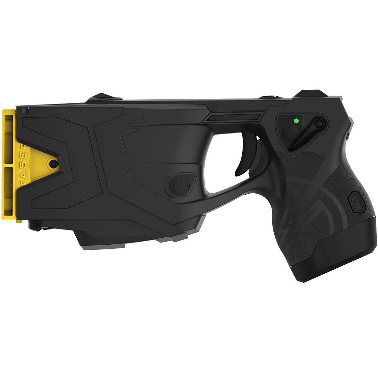 Side profile of TASER X2 showing sleek design and illuminated safety switch indicator