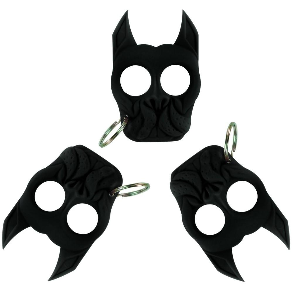 Three Black brutus bulldog-shaped self-defense keychains