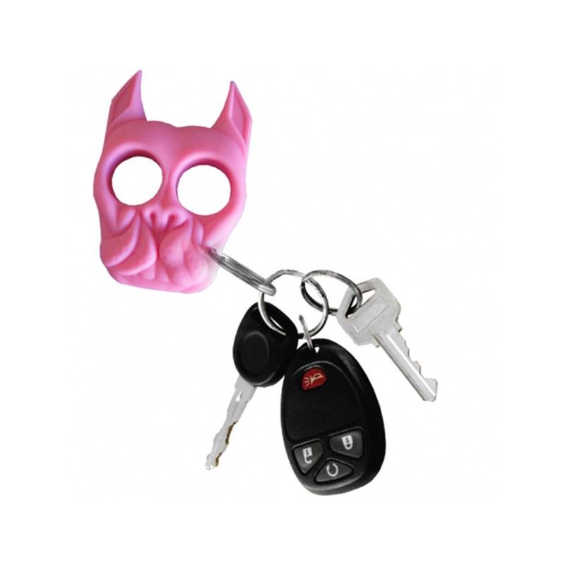 Pink Brutus Bulldog Keychain Weapon with set of keychains attached