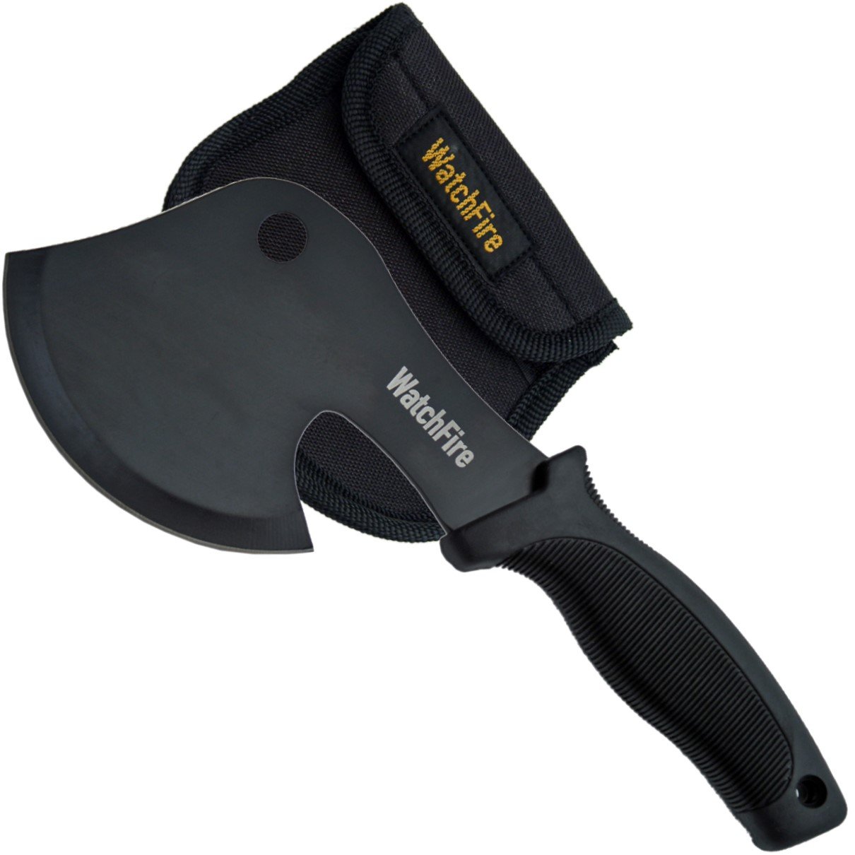 Black Stainless Steel Campers Hatchet with a sheath from WatchFire