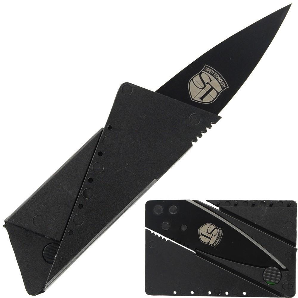 Folding Locking Credit Card Knife Black Stainless Steel 2.75"