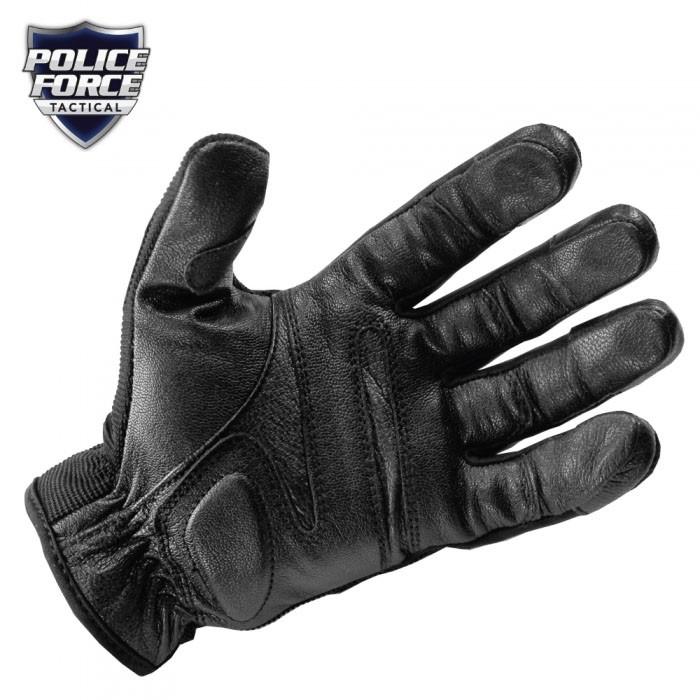 1 piece of Police Force Black Tactical Steel Shot Leather SAP Gloves showing the reinforced leather palm and finger construction