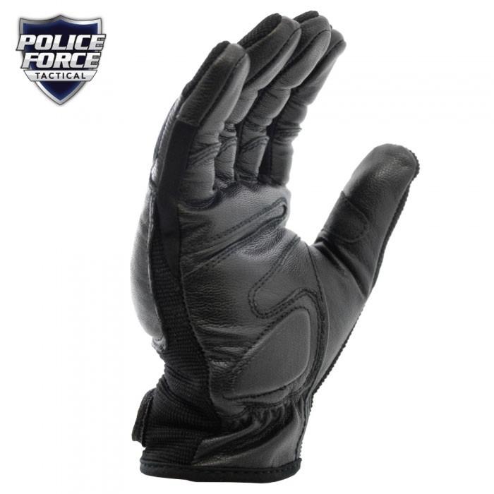 1 piece of Police Force Black Tactical Steel Shot Leather SAP Gloves showing the reinforced leather palm and finger construction