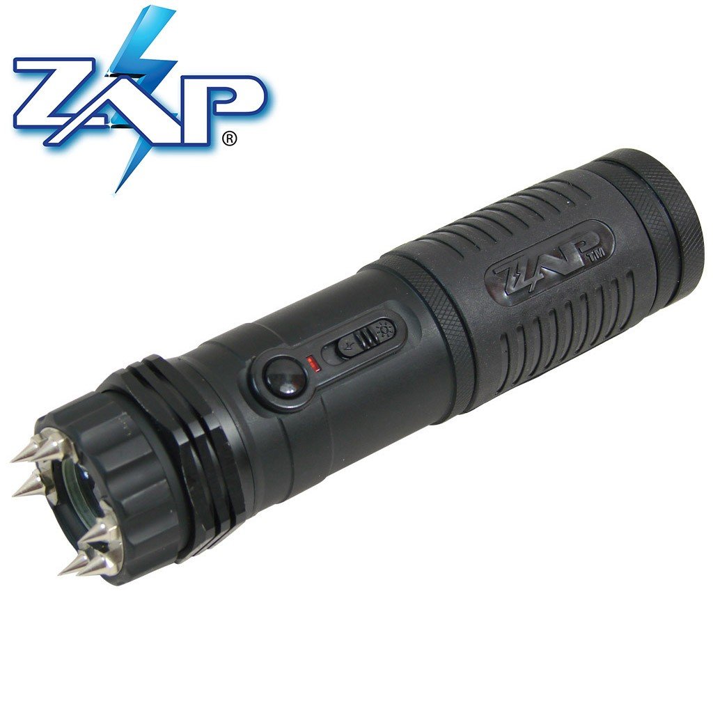 ZAP Rechargeable Stun Gun Flashlight with stun prongs