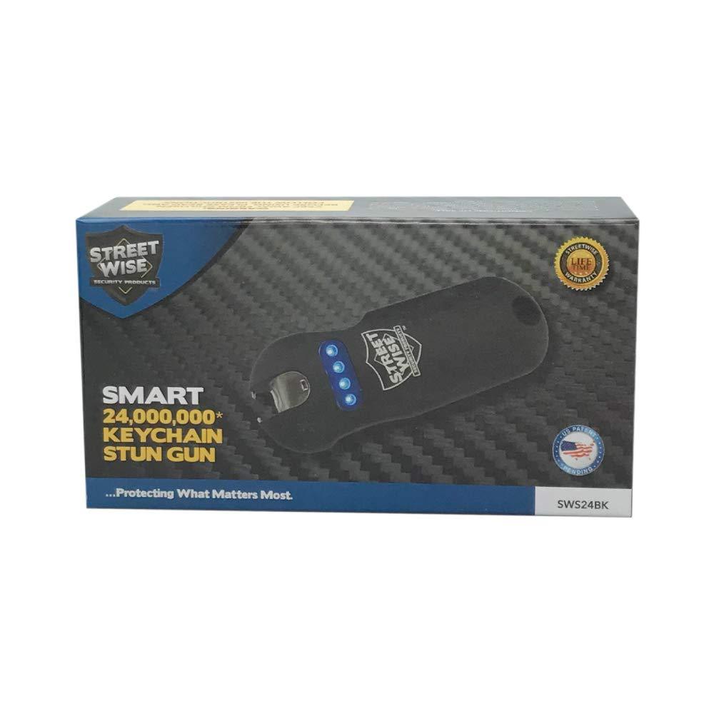 Black Street Wise mini stun gun with flashlight in a packaging
