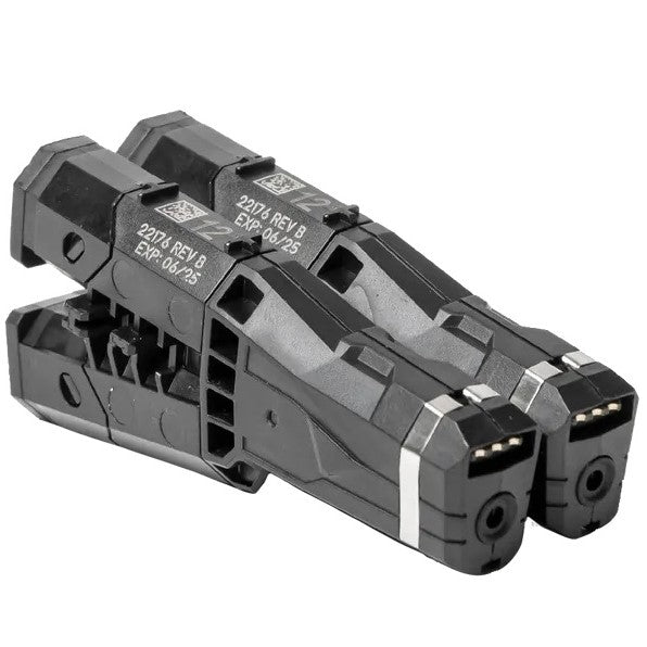 Two TASER 7 CQ Probe Reload Air Cartridges showing their model numbers and an expiration date