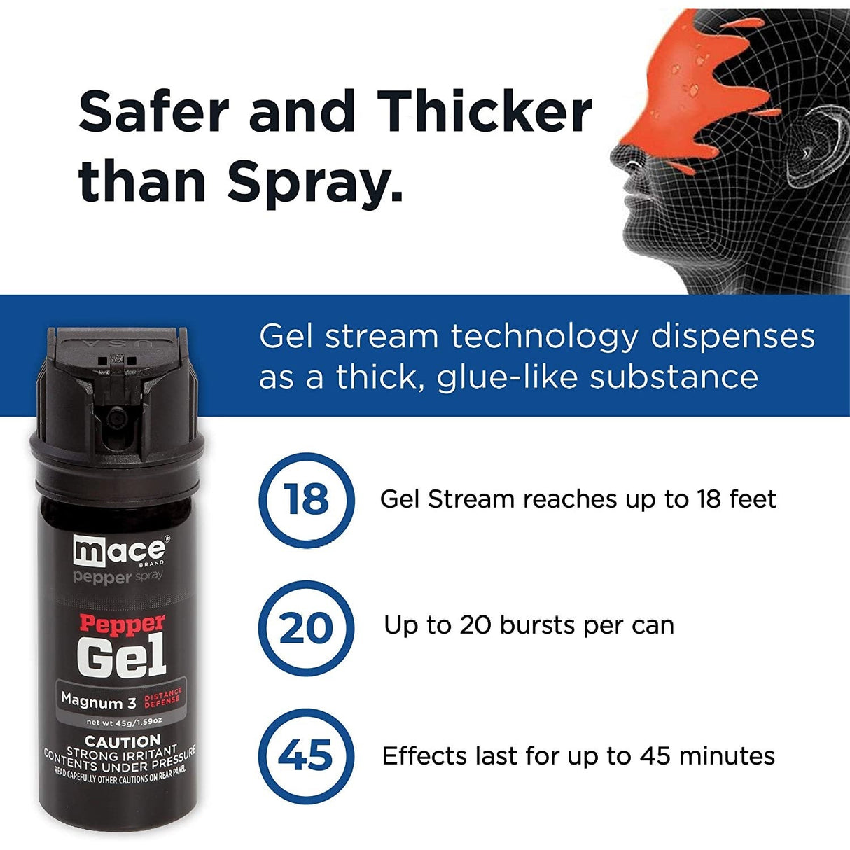 Mace Magnum 3 Distance Defense Belt Clip Pepper Gel 45g