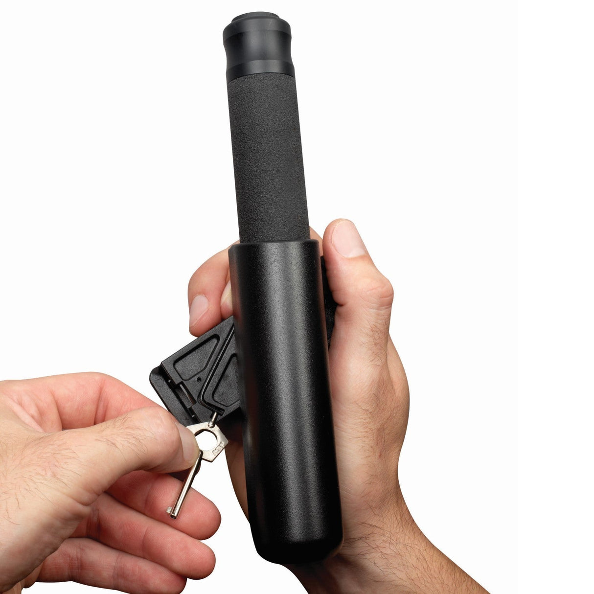 Hand adjusting or locking a 24" ASP Envoy Rotating Talon Baton Scabbard